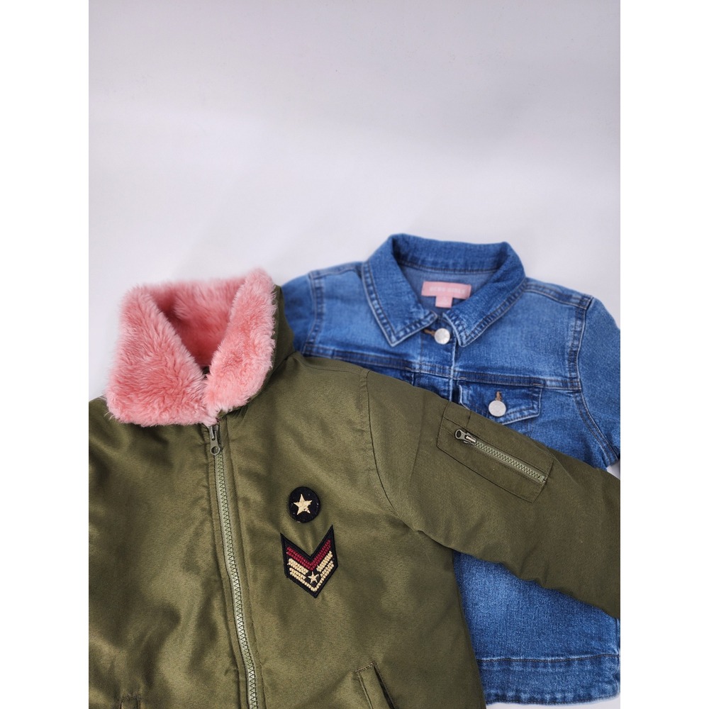 Girls Jacket Bundle Buffalo Bomber Pink Fur BCBG Denim Jacket Size 7/8 OliveBlue
